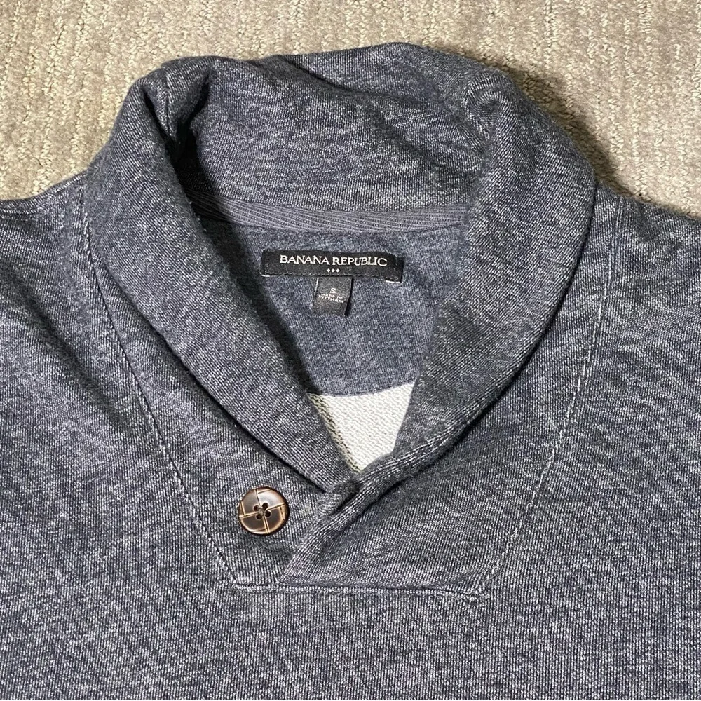 Banana Republic Shawl Collar Sweater Men's S Gray Warm Cotton Casual Pullover